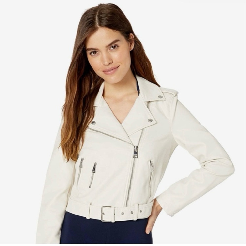 Levi's Women's Off White Faux Leather Biker Moto Crop Jacket Size Large NWT